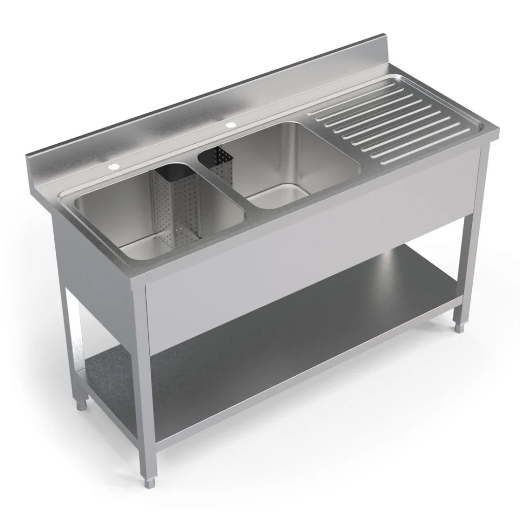 1400mm Wide Stainless Steel Double Bowl Sink Right Hand Drainer – 1400-600RHD - Image 3