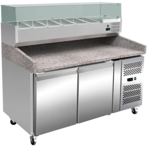 2 Door Pizza Prep Station Marble Counter & Topping Unit 7 x GN1/4 – MARBLE-390L-2DCH