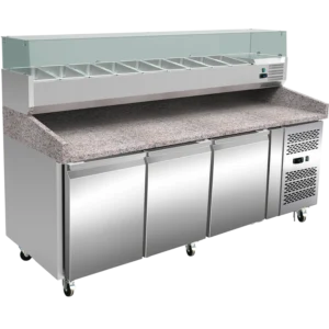 3 Door Pizza Prep Station Marble Counter & Topping Unit 10 x GN1/4 – MARBLE-580L-3DCH
