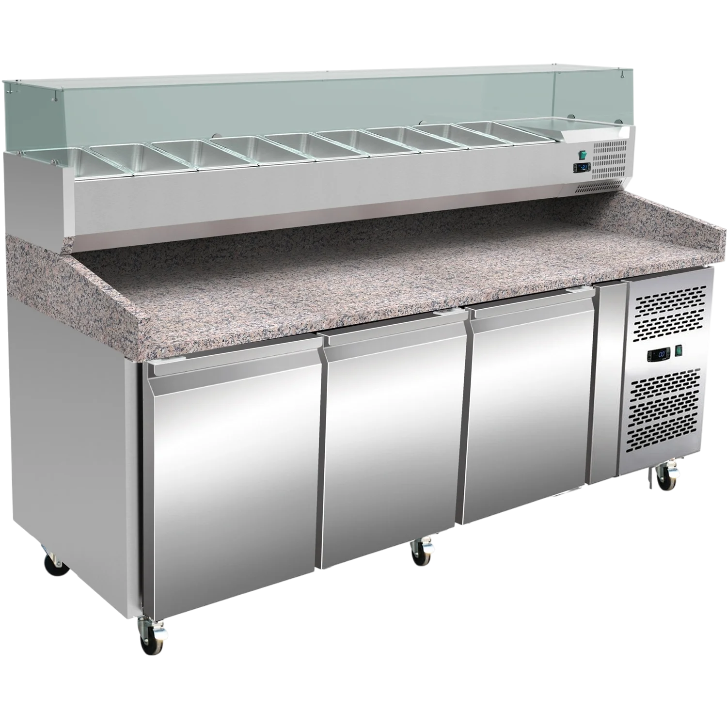 3 Door Pizza Prep Station Marble Counter & Topping Unit 10 x GN1/4 – MARBLE-580L-3DCH