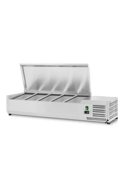 1400mm SS Lid Refrigerated Servery Prep Top 5 x GN1/3 Depth 380mm – VRX-1400/380-SS