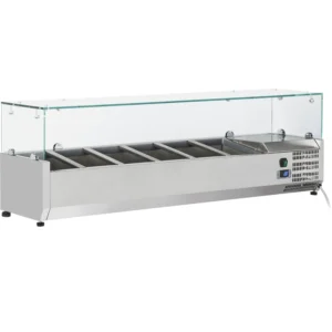 1400mm Glass Enclosure Refrigerated Servery Prep Top 5 x GN1/3 Depth 380mm – VRX-1400/380-GLASS