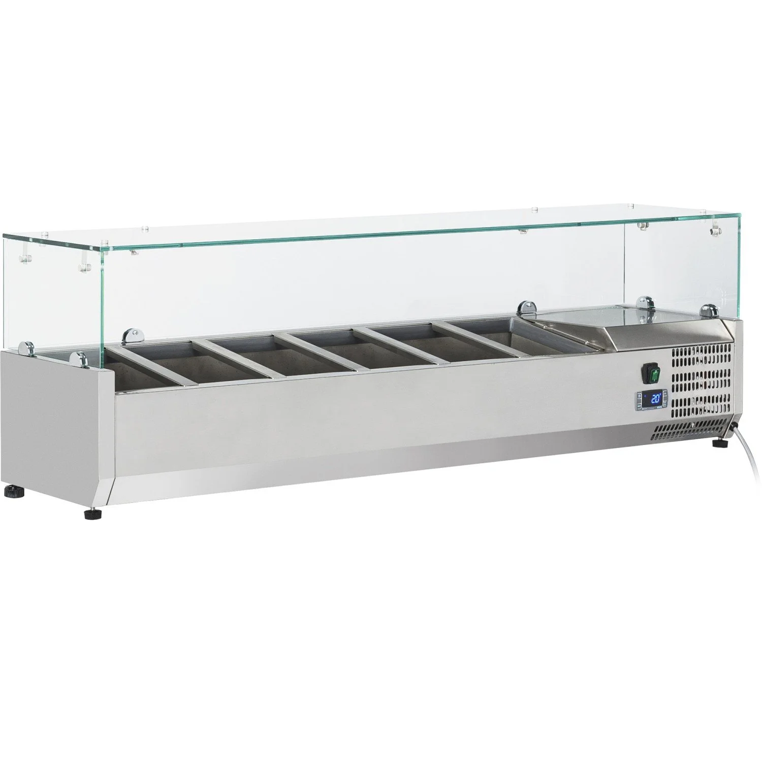 1400mm Glass Enclosure Refrigerated Servery Prep Top 5 x GN1/3 Depth 380mm – VRX-1400/380-GLASS