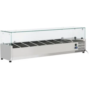 1500mm Glass Enclosure Refrigerated Servery Prep Top 6 x GN1/3 Depth 380mm – VRX-1500/380-GLASS