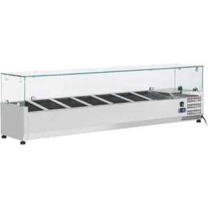 1600mm Glass Enclosure Refrigerated Servery Prep Top 7 x GN1/3 Depth 380mm – VRX-1600/380-GLASS