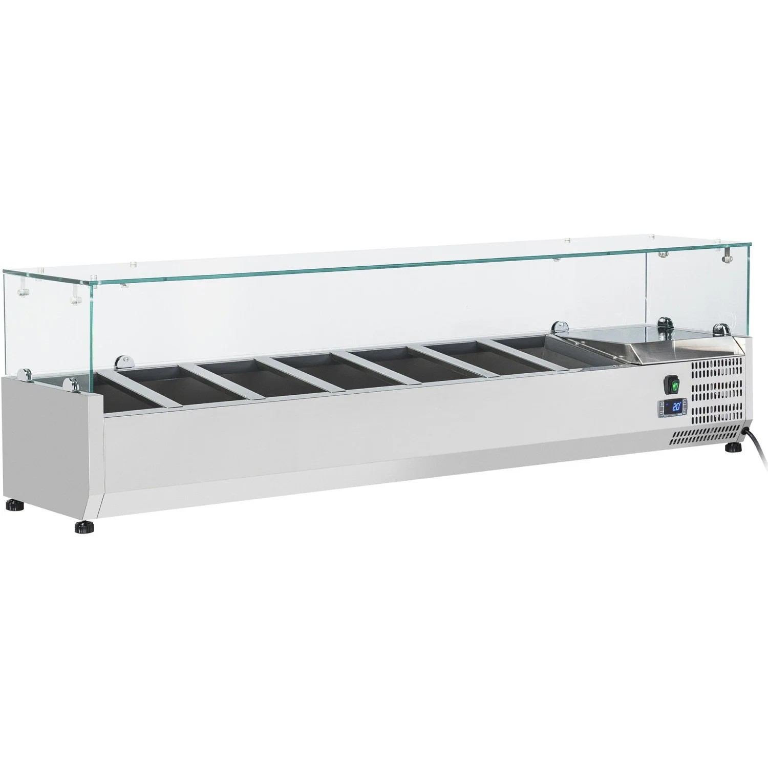 1600mm Glass Enclosure Refrigerated Servery Prep Top 7 x GN1/3 Depth 380mm – VRX-1600/380-GLASS