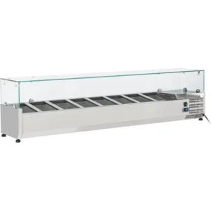 1800mm Glass Enclosure Refrigerated Servery Prep Top 8 x GN1/3 Depth 380mm – VRX-1800/380-GLASS
