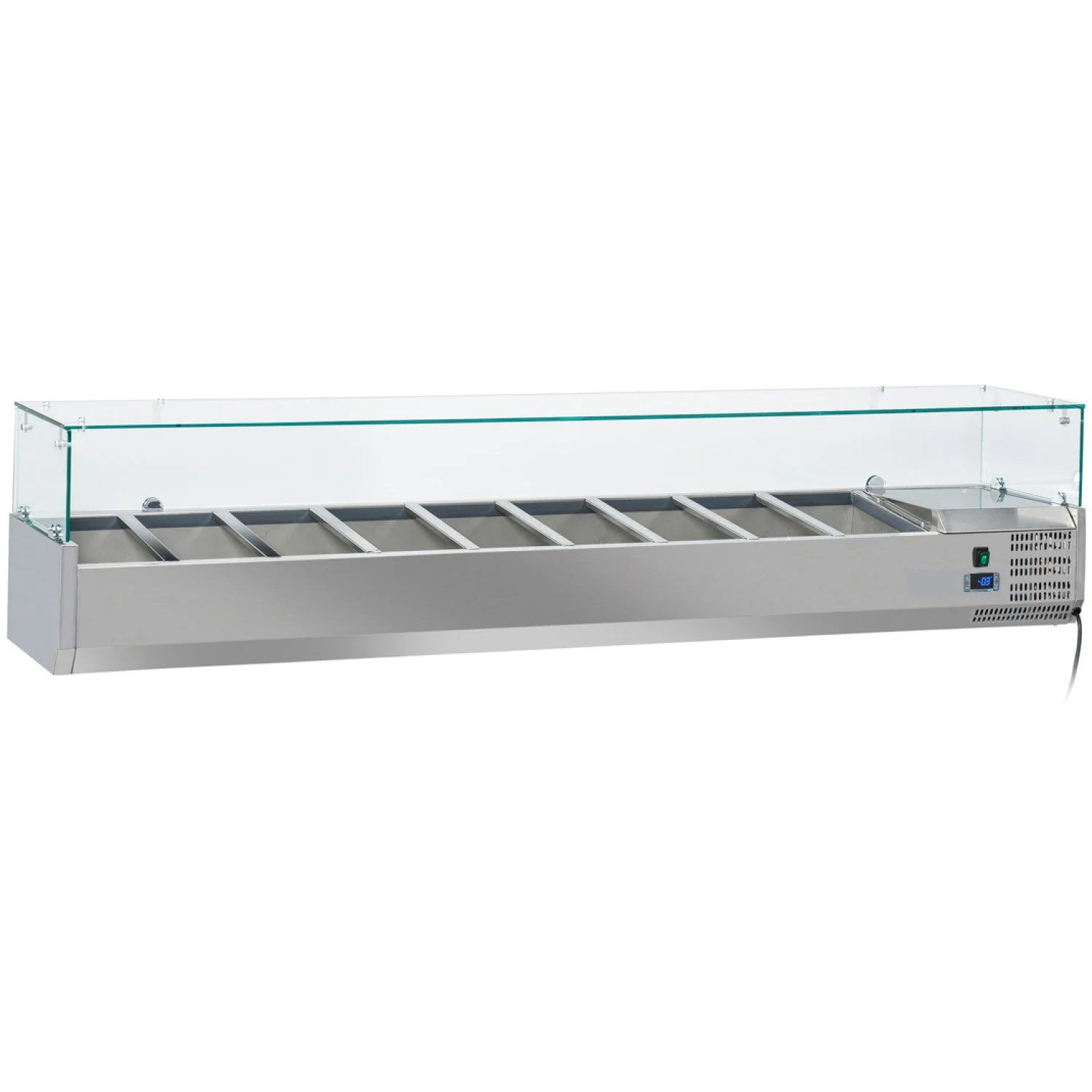 2000mm Glass Enclosure Refrigerated Servery Prep Top 9 x GN1/3 Depth 380mm – VRX-2000/380-GLASS
